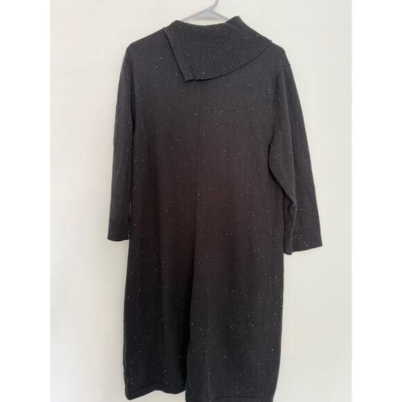 Talbots Sweater Dress XL Speckled Heather Black Buttoned Down Collar Knee Length - Picture 3 of 13